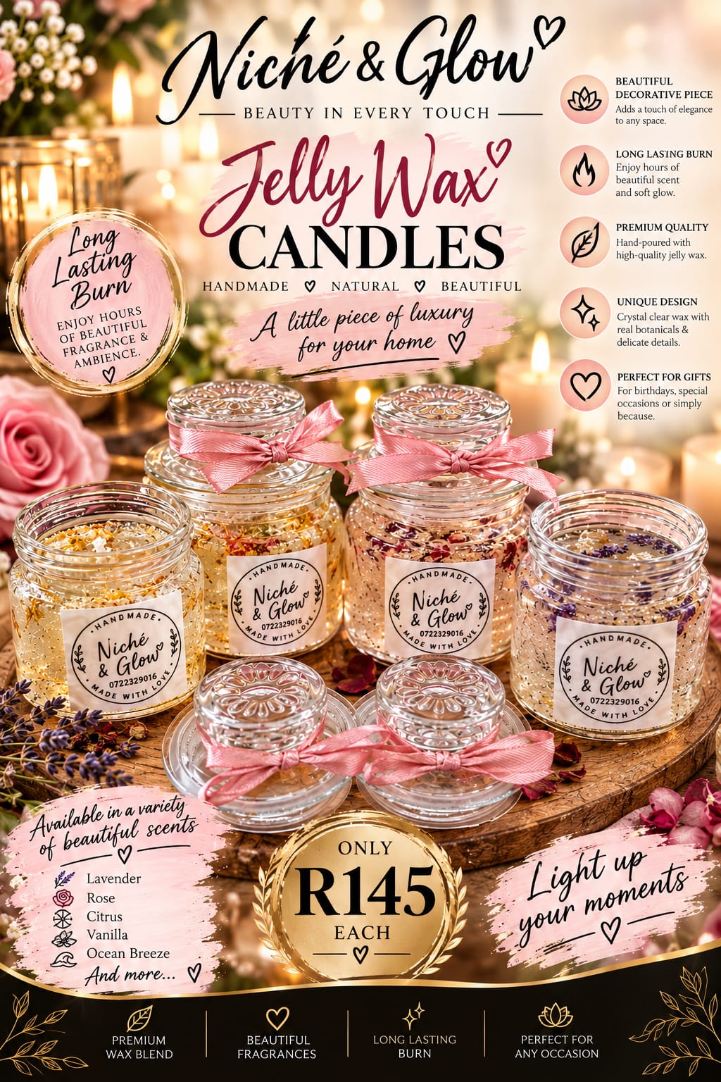 Handmade Jelly Wax Candle with Botanicals – [Size, e.g. 200ml]